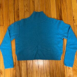 Free People Blue Knit Turtleneck Sweater